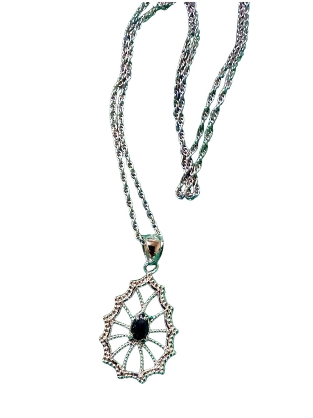 Genuine Blue Sapphire Spider Web Pendant GLA Certified Platinum Plated Silver